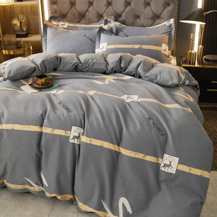 91家纺网 家纺一手货源 找家纺 伊而梦 2023新款全棉磨毛印花四件套系列四件套 锦瑟-灰