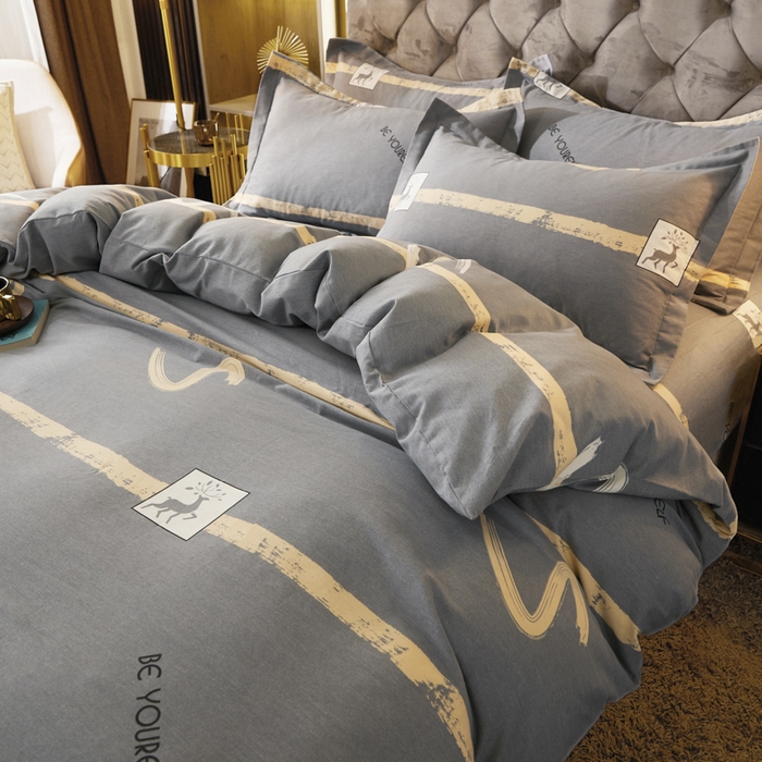 91家纺网 家纺一手货源 找家纺 伊而梦 2023新款全棉磨毛印花四件套系列四件套 锦瑟-灰