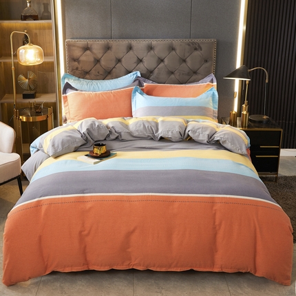 伊而梦 2023新款全棉磨毛印花四件套系列四件套 线韵之美-桔