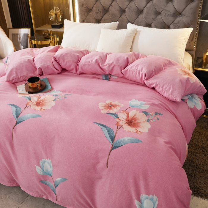 91家纺网 家纺一手货源 找家纺 伊而梦 2023新款全棉磨毛印花四件套系列四件套 美丽坊-粉