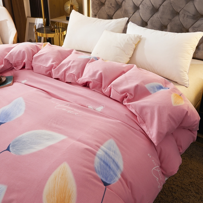 91家纺网 家纺一手货源 找家纺 伊而梦 2023新款全棉磨毛印花四件套系列四件套 香兰草-粉