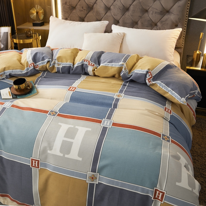 91家纺网 家纺一手货源 找家纺 伊而梦 2023新款全棉磨毛印花四件套系列四件套 花语日记-蓝