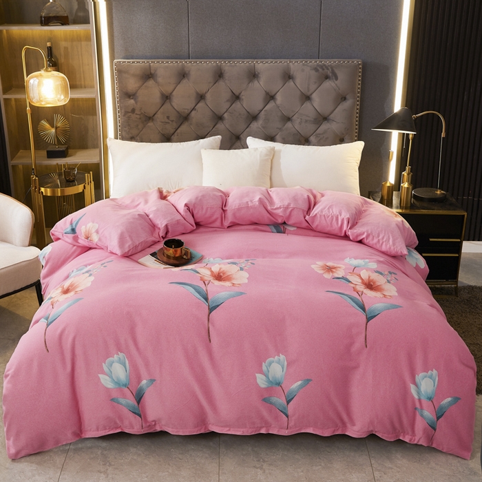 91家纺网 家纺一手货源 找家纺 伊而梦 2023新款全棉磨毛印花四件套系列四件套 美丽坊-粉