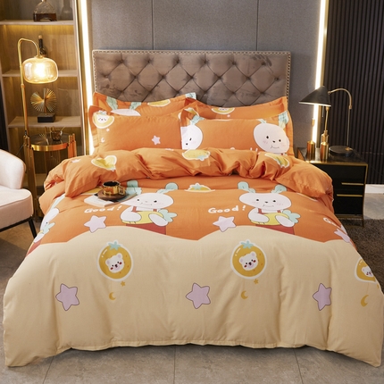 伊而梦 2023新款全棉磨毛印花四件套系列四件套 兔子家族-桔