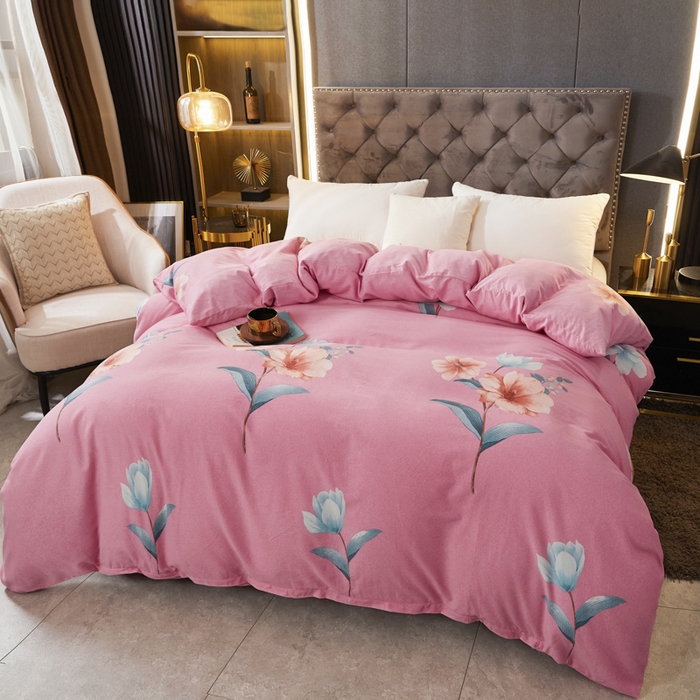 91家纺网 家纺一手货源 找家纺 伊而梦 2023新款全棉磨毛印花四件套系列四件套 美丽坊-粉