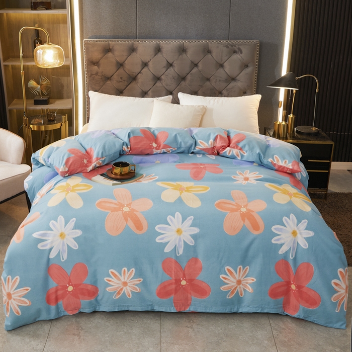 91家纺网 家纺一手货源 找家纺 伊而梦 2023新款全棉磨毛印花四件套系列四件套 花语时光-蓝