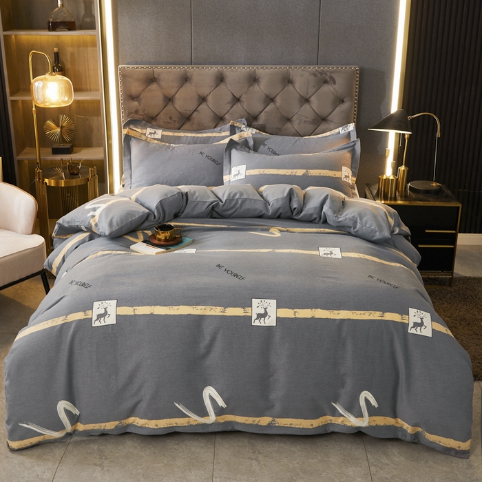 91家纺网 家纺一手货源 找家纺 伊而梦 2023新款全棉磨毛印花四件套系列四件套 锦瑟-灰