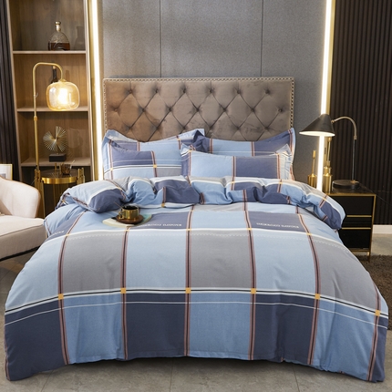 伊而梦 2023新款全棉磨毛印花四件套系列四件套 布鲁可-蓝