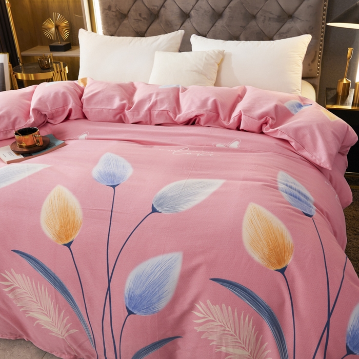 91家纺网 家纺一手货源 找家纺 伊而梦 2023新款全棉磨毛印花四件套系列四件套 香兰草-粉