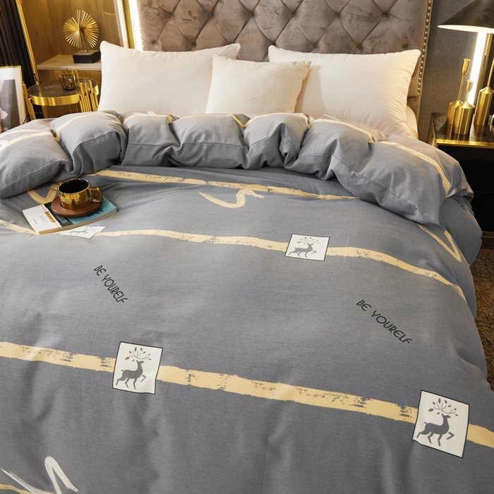 91家纺网 家纺一手货源 找家纺 伊而梦 2023新款全棉磨毛印花四件套系列四件套 锦瑟-灰