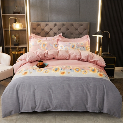 伊而梦 2023新款全棉磨毛印花四件套系列四件套 温柔花海-粉