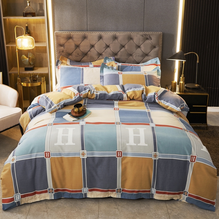 91家纺网 家纺一手货源 找家纺 伊而梦 2023新款全棉磨毛印花四件套系列四件套 花语日记-蓝