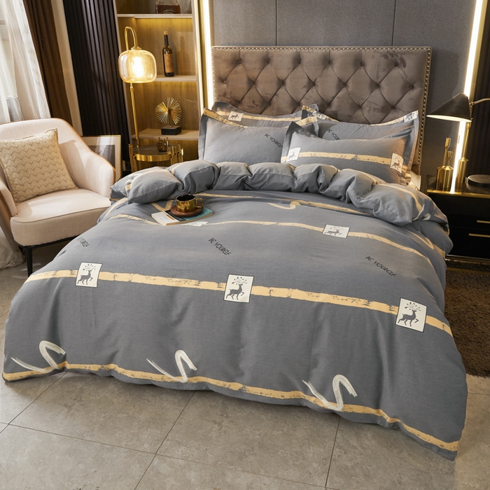 91家纺网 家纺一手货源 找家纺 伊而梦 2023新款全棉磨毛印花四件套系列四件套 锦瑟-灰