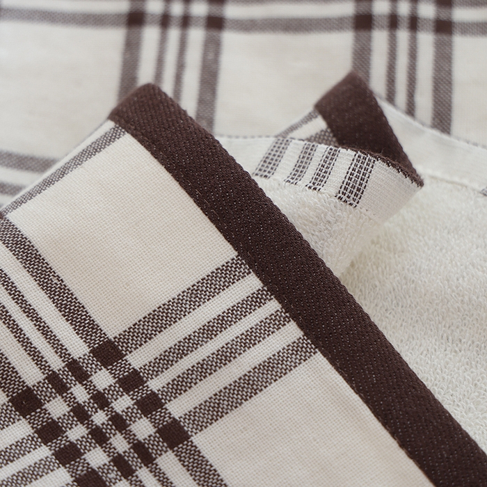 91家纺网 家纺一手货源 找家纺 朴尔家纺-毛巾被 2023年新款全棉无印风纱布毛圈加厚色织提花枕巾 52*78cm*2毛圈双面枕巾-咖大格