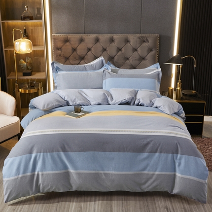 伊而梦 2023新款全棉磨毛印花四件套系列四件套 欧式条纹-蓝