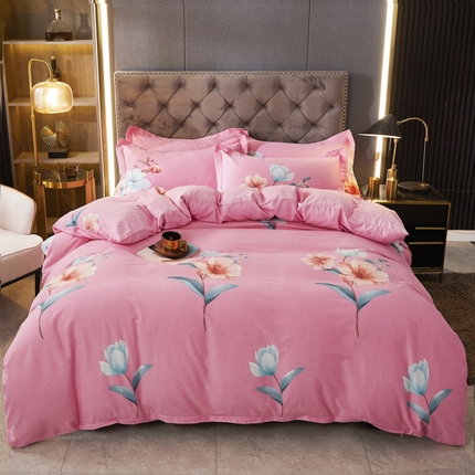 伊而梦 2023新款全棉磨毛印花四件套系列四件套 美丽坊-粉