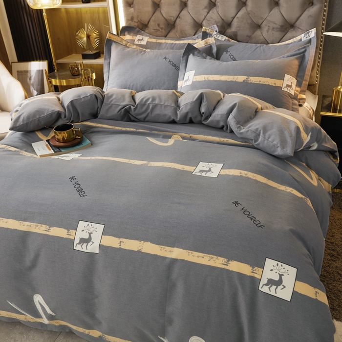 91家纺网 家纺一手货源 找家纺 伊而梦 2023新款全棉磨毛印花四件套系列四件套 锦瑟-灰