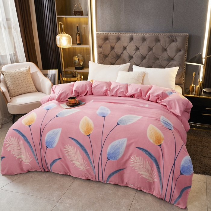 91家纺网 家纺一手货源 找家纺 伊而梦 2023新款全棉磨毛印花四件套系列四件套 香兰草-粉