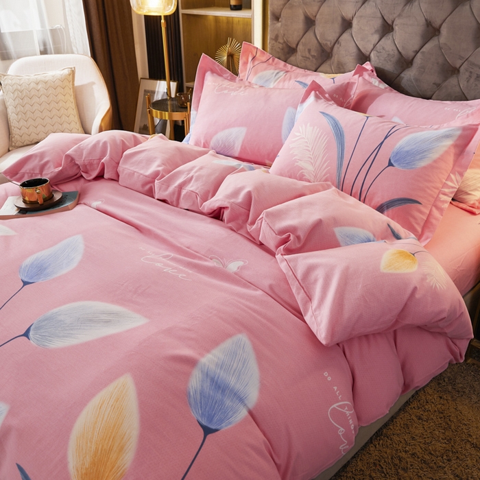 91家纺网 家纺一手货源 找家纺 伊而梦 2023新款全棉磨毛印花四件套系列四件套 香兰草-粉