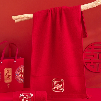 91家纺网 家纺一手货源 找家纺 （总）朴尔家纺-毛巾被 2023新款纯棉红色系喜庆婚庆伴手礼新婚回礼绣花毛巾礼盒装