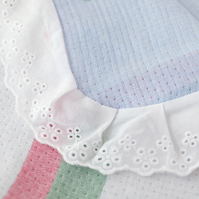 91家纺网 家纺一手货源 找家纺 朴尔家纺-毛巾被 2023新款韩式花边四层纱枕巾纯棉竹纤维加大成人纱布枕头巾 樱桃日记-蓝