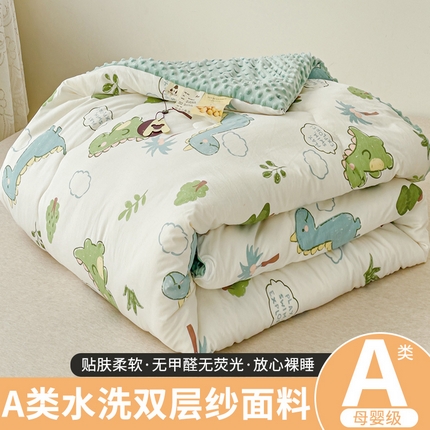 91家纺网 家纺一手货源 找家纺 贝扬思家纺 2023新款水洗双层纱豆豆被 恐龙星球