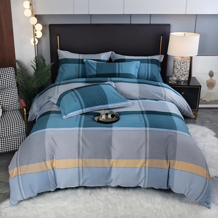 91家纺网 家纺一手货源 找家纺 金纱玉纺家纺 2023新款纯棉加厚AB版四件套 卡姿-蓝