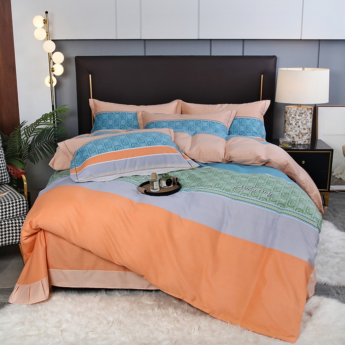 91家纺网 家纺一手货源 找家纺 金纱玉纺家纺 2024新款加厚AB版四件套 铂金时代-桔