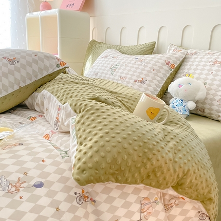 91家纺网 家纺一手货源 找家纺 （总）麦伦家居 2023秋冬新品多功能床品全棉+豆豆绒四件套卡通小清新系列