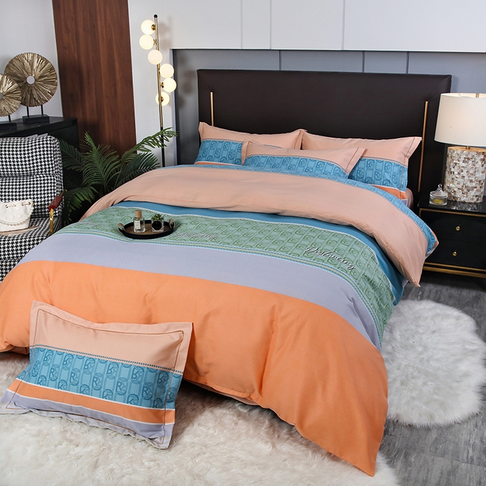 91家纺网 家纺一手货源 找家纺 金纱玉纺家纺 2024新款加厚AB版四件套 铂金时代-桔