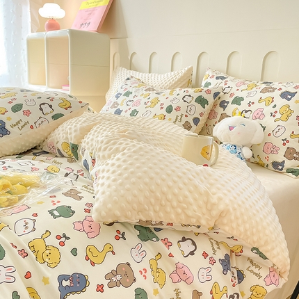91家纺网 家纺一手货源 找家纺 （总）麦伦家居 2023秋冬新品多功能床品全棉+豆豆绒四件套卡通小清新系列