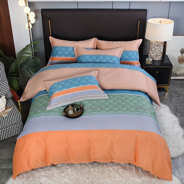 91家纺网 家纺一手货源 找家纺 金纱玉纺家纺 2024新款加厚AB版四件套 铂金时代-桔