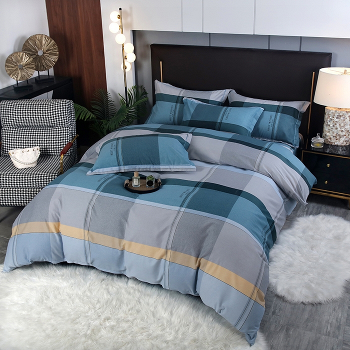 91家纺网 家纺一手货源 找家纺 金纱玉纺家纺 2023新款纯棉加厚AB版四件套 卡姿-蓝