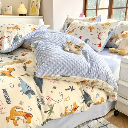 91家纺网 家纺一手货源 找家纺 （总）麦伦家居 2023秋冬新品多功能床品全棉+豆豆绒四件套卡通小清新系列