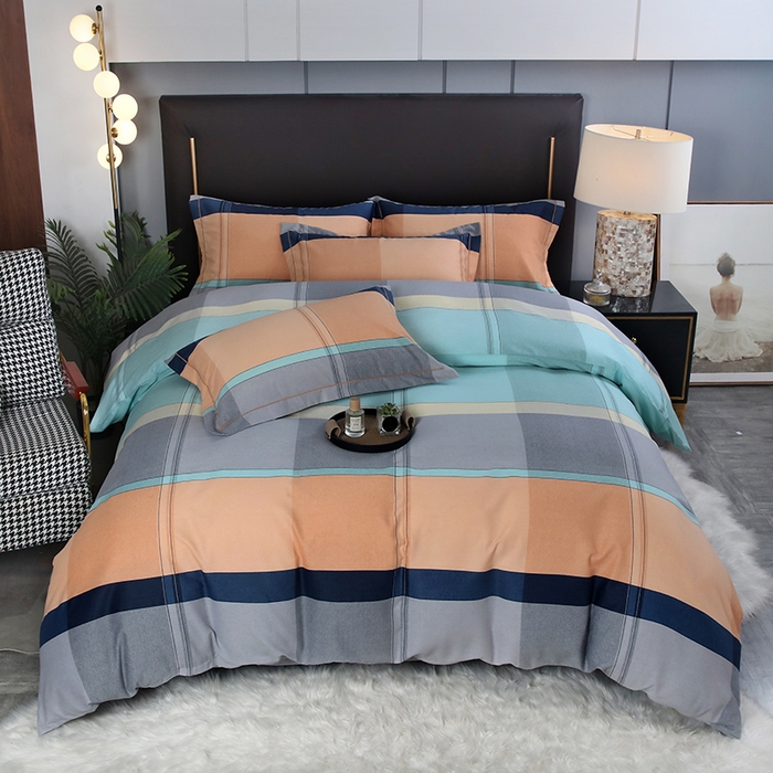 91家纺网 家纺一手货源 找家纺 金纱玉纺家纺 2023新款纯棉加厚AB版四件套 卡姿-桔