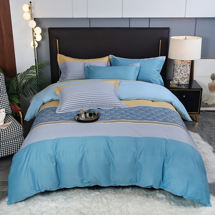 91家纺网 家纺一手货源 找家纺 金纱玉纺家纺 2023新款纯棉加厚AB版四件套 铂金时代-蓝