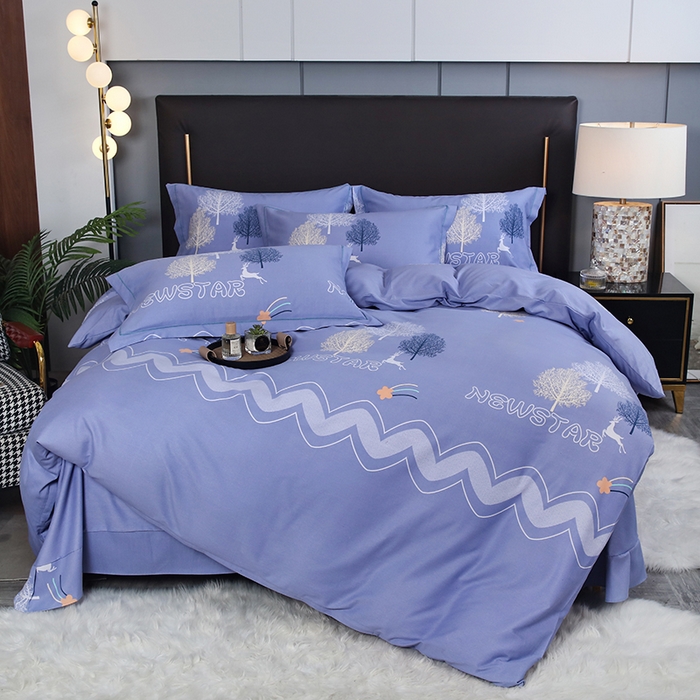 91家纺网 家纺一手货源 找家纺 金纱玉纺家纺 2023新款纯棉加厚AB版四件套 仲夏之夜-紫