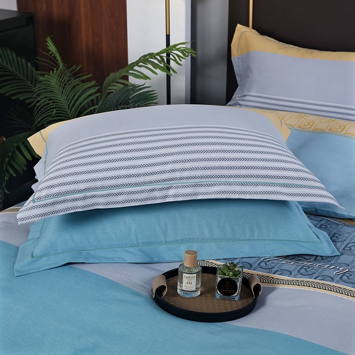 91家纺网 家纺一手货源 找家纺 金纱玉纺家纺 2023新款纯棉加厚AB版四件套 铂金时代-蓝