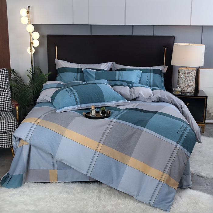 91家纺网 家纺一手货源 找家纺 金纱玉纺家纺 2023新款纯棉加厚AB版四件套 卡姿-蓝