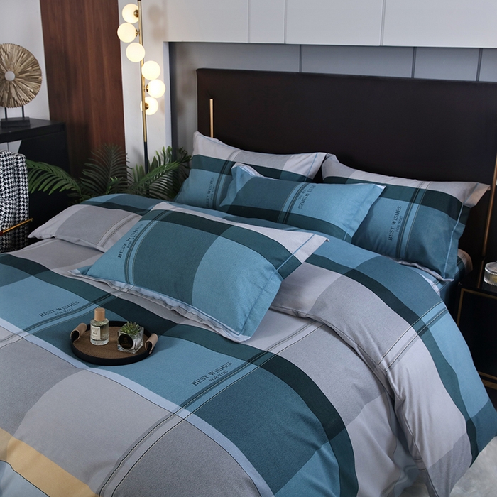 91家纺网 家纺一手货源 找家纺 金纱玉纺家纺 2023新款纯棉加厚AB版四件套 卡姿-蓝