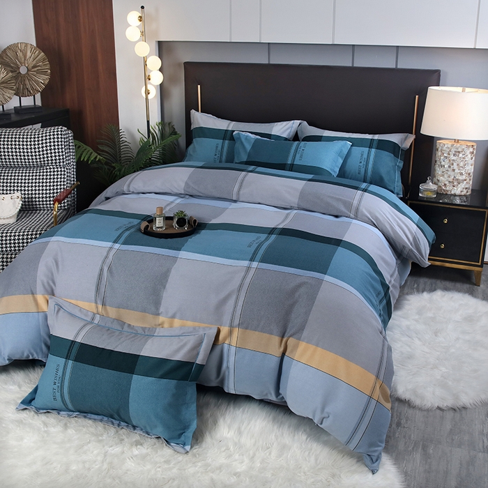 91家纺网 家纺一手货源 找家纺 金纱玉纺家纺 2023新款纯棉加厚AB版四件套 卡姿-蓝