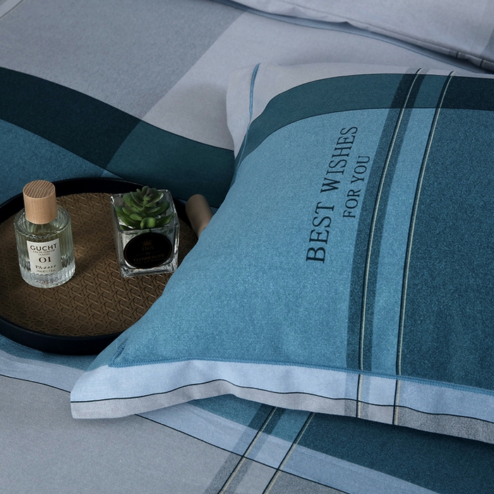 91家纺网 家纺一手货源 找家纺 金纱玉纺家纺 2023新款纯棉加厚AB版四件套 卡姿-蓝