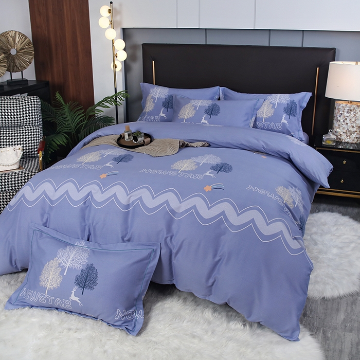 91家纺网 家纺一手货源 找家纺 金纱玉纺家纺 2023新款纯棉加厚AB版四件套 仲夏之夜-紫