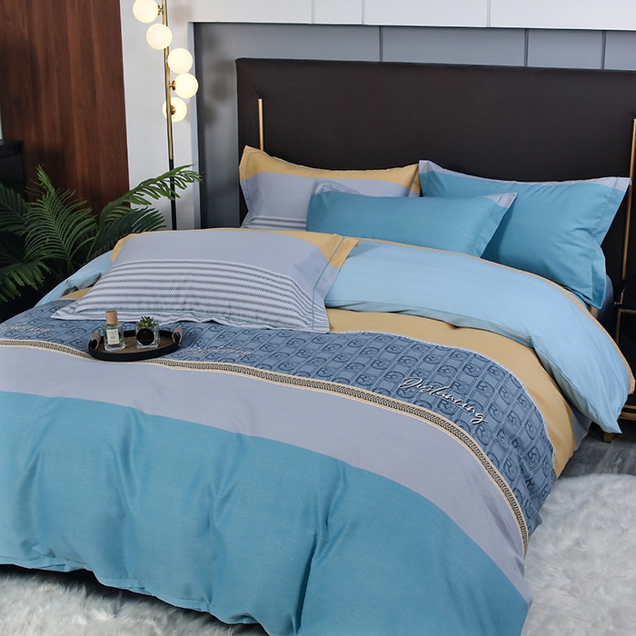 91家纺网 家纺一手货源 找家纺 金纱玉纺家纺 2023新款纯棉加厚AB版四件套 铂金时代-蓝