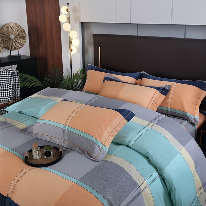 91家纺网 家纺一手货源 找家纺 金纱玉纺家纺 2023新款纯棉加厚AB版四件套 卡姿-桔