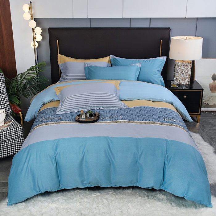 91家纺网 家纺一手货源 找家纺 金纱玉纺家纺 2023新款纯棉加厚AB版四件套 铂金时代-蓝