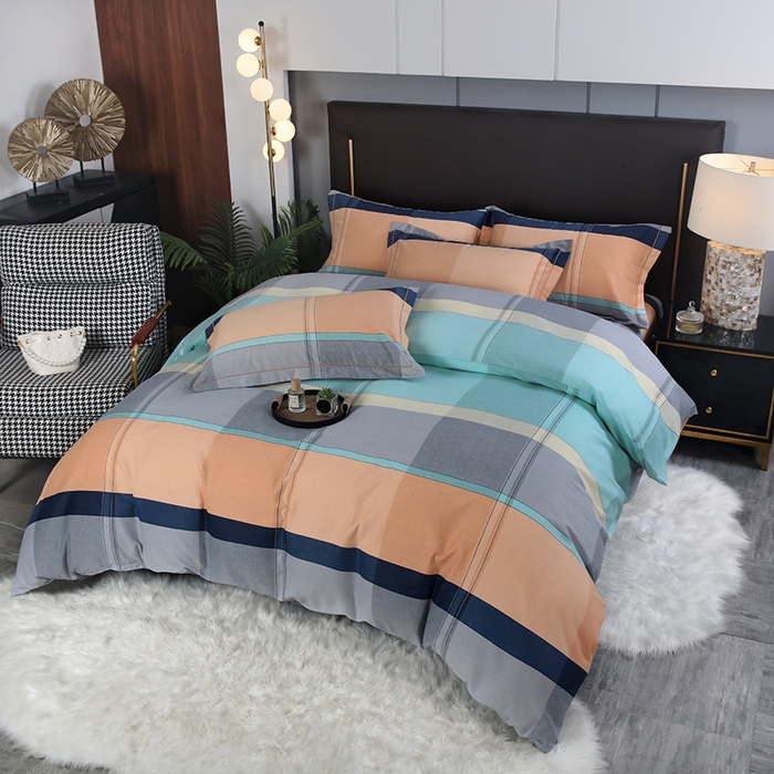 91家纺网 家纺一手货源 找家纺 金纱玉纺家纺 2023新款纯棉加厚AB版四件套 卡姿-桔