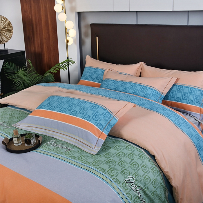 91家纺网 家纺一手货源 找家纺 金纱玉纺家纺 2024新款加厚AB版四件套 铂金时代-桔