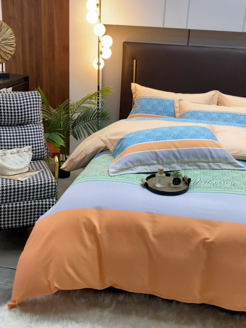 91家纺网 家纺一手货源 找家纺 金纱玉纺家纺 2024新款加厚AB版四件套 铂金时代-桔