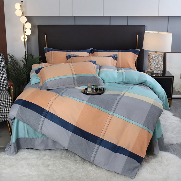 91家纺网 家纺一手货源 找家纺 金纱玉纺家纺 2023新款纯棉加厚AB版四件套 卡姿-桔